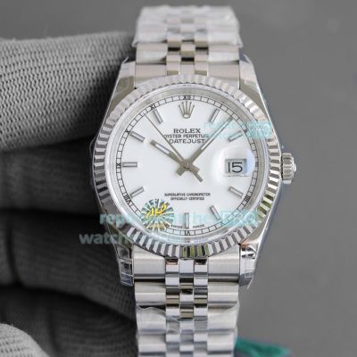 Swiss ETA2836 Rolex Datejust 36MM Jubilee Watch White Dial Fluted Bezel